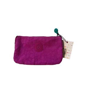 Kipling Pink Nylon Zipped Coin Pouch With Polka Dot Lining & Embossed Logo
